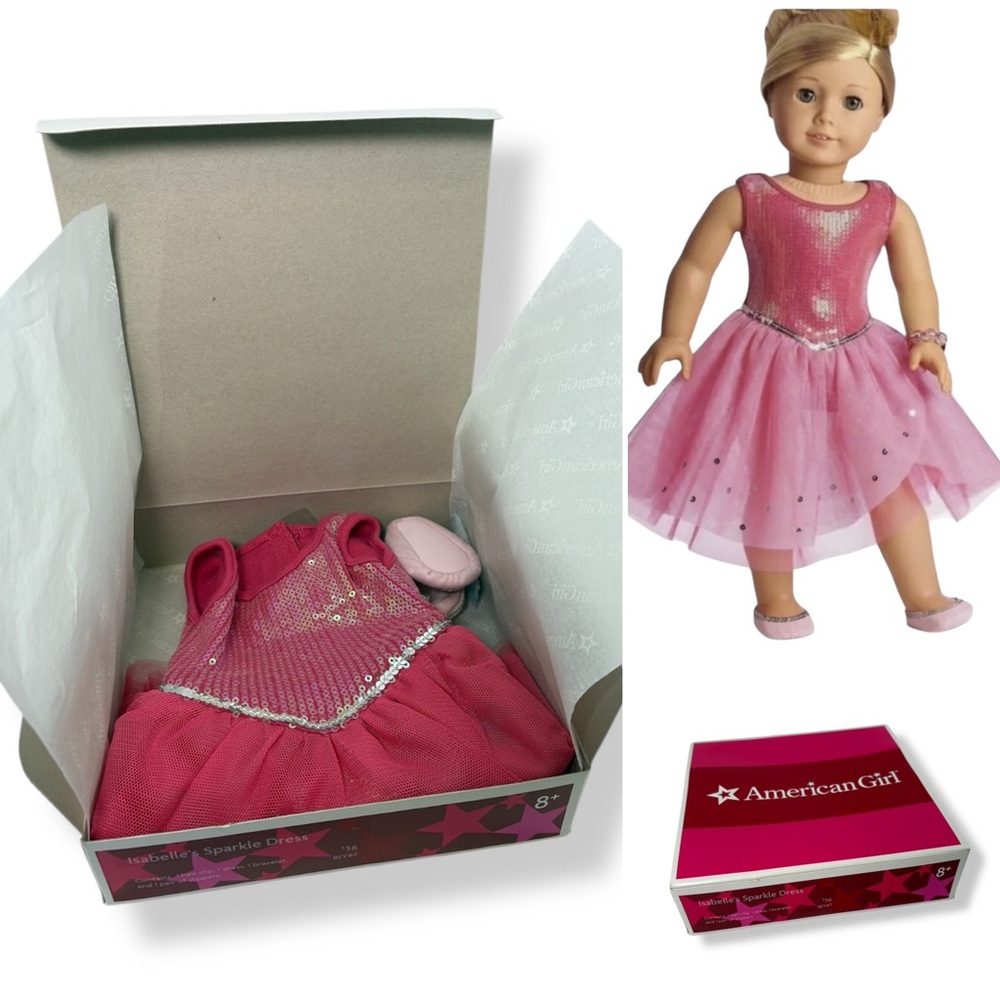 NEW American Girl of the Year Isabelle Retired Pink Sparkle Dress Rare